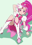  bike_shorts boots bow choker cure_blossom eyelashes hanasaki_tsubomi heartcatch_precure! knee_boots long_hair lying magical_girl pink_bow pink_choker pink_eyes pink_hair ponytail precure shorts shorts_under_skirt solo very_long_hair youkan 