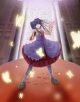  blood blue_hair bug butterfly dawn_of_the_golden_witch furudo_erika gun highres injury insect mary_janes non-web_source pantyhose shoes smile solo twintails umineko_no_naku_koro_ni weapon 