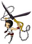  bare_shoulders chain huge_weapon necktie original plaid scissors shichijou_kinoko skirt solo thighhighs weapon zettai_ryouiki 