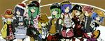  absurdres aki_minoriko aki_shizuha alternate_costume animal_ears blonde_hair blue_eyes blue_hair blush casual contemporary green_hair hat highres ideolo inubashiri_momiji kagiyama_hina kawashiro_nitori kochiya_sanae long_hair moriya_suwako mountain_of_faith multiple_girls purple_hair red_eyes scan scarf shameimaru_aya short_hair skirt smile thighhighs touhou two_side_up yasaka_kanako yellow_eyes 