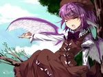 animal_ears closed_eyes dress fingernails hat in_tree long_fingernails mikan_(ama_no_hakoniwa) music mystia_lorelei open_mouth outstretched_arm pink_hair short_hair singing sitting sitting_in_tree solo touhou tree wings 