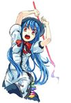  :o arms_up blue_hair hinanawi_tenshi itsutsu long_hair red_eyes sketch solo sword sword_of_hisou touhou v-shaped_eyebrows weapon white_background 
