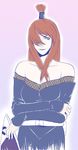  artist_request bad_id bad_pixiv_id blue_eyes breasts cleavage collarbone dress hair_over_one_eye large_breasts looking_at_viewer naruto naruto_(series) naruto_shippuuden off-shoulder_dress off_shoulder ponytail short_hair solo terumi_mei upper_body 