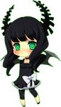  bad_id bad_pixiv_id black_dress black_hair black_rock_shooter blush chibi curly_hair dead_master demon_wings dress frown full_body green_eyes horns moorina pout solo transparent_background wings 