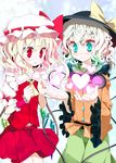  bad_id bad_pixiv_id blonde_hair curly_hair flandre_scarlet green_eyes hands hat heart komeiji_koishi multiple_girls oouso outstretched_hand red_eyes short_hair slit_pupils smile touhou white_hair wings 