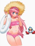  bandeau bikini blue_eyes erul_tron frilled_bikini frills hairband hat innertube long_hair navel official_art otomedius pink_hair see-through strapless straw_hat swimsuit tubetop yoshizaki_mine 