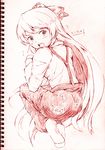  fujiwara_no_mokou monochrome pink_background red sketch solo touhou vent_arbre 