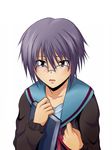  bad_id bad_pixiv_id brown_eyes cardigan glasses grey_hair kita_high_school_uniform nagato_yuki natuki_touji school_uniform serafuku short_hair solo suzumiya_haruhi_no_shoushitsu suzumiya_haruhi_no_yuuutsu 