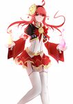  dungeon_and_fighter elementalist_(dungeon_and_fighter) fire garter_straps highres long_hair looking_at_viewer mage_(dungeon_and_fighter) magic pointy_ears qingye_ling red_eyes red_hair red_skirt simple_background skirt smile solo thighhighs white_background white_legwear 