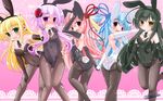  animal_ears black_hair blonde_hair blue_hair bow bowtie bunny_ears bunny_tail bunnysuit detached_collar elbow_gloves gloves green_eyes highres kanijiru kotonoha_akane kotonoha_aoi long_hair low_twintails multiple_girls pantyhose pink_hair purple_eyes purple_hair red_eyes short_hair siblings sisters standing tail touhoku_zunko tsurumaki_maki twintails vocaloid voiceroid yellow_eyes yuzuki_yukari 