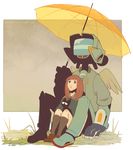  1girl animated animated_gif black_cat canti cat flcl gainax goddamnitdion looking_up rain red_hair robot samejima_mamimi school_uniform umbrella wings 