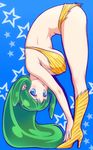  animal_print bent_over bikini blue_eyes boots breasts flexible from_side green_hair high_heel_boots high_heels horns kuroda_akimi large_breasts long_hair looking_at_viewer lum parted_lips pointy_ears sidelocks solo star swimsuit tiger_print touching_toes urusei_yatsura 