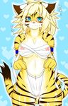  artist_reuqest blonde_hair breasts cum furry nipples panties short_hair tiger underwear 