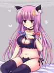 animal_ears bell bell_choker blush bow breasts cat_ear_panties cat_ears cat_lingerie choker cleavage_cutout collarbone crescent crescent_hair_ornament hair_bow hair_ornament heart heart-shaped_pupils jingle_bell kemonomimi_mode kuze_matsuri large_breasts long_hair looking_at_viewer meme_attire midriff navel panties patchouli_knowledge purple_eyes purple_hair side-tie_panties sitting solo symbol-shaped_pupils thighhighs touhou underwear 