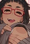  :q breast_hold breasts brown_hair close-up freckles from_below glasses go_robots inverted_nipples naughty_face nipples oshiete!_galko-chan otako_(galko) puffy_nipples red-framed_eyewear short_eyebrows small_breasts solo teeth tongue tongue_out 