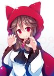  animal_ears artist_name bad_id bad_pixiv_id beni_shake brooch brown_hair dress hood imaizumi_kagerou jewelry little_red_riding_hood_(grimm) long_hair long_sleeves looking_at_viewer red_eyes red_hood smile solo touhou wide_sleeves 