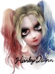  1girl blonde_hair blue_hair creepy dc_comics harley_quinn lipstick makeup multicolored_hair red_hair suicide_squad twintails 