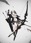  arrow asymmetrical_legwear bow_(weapon) breasts gloves harness highres jacket long_legs looking_at_viewer md5_mismatch midriff miniskirt necktie neco original quiver revision science_fiction silver_eyes silver_hair single_thighhigh skirt small_breasts solo thighhighs uniform weapon 