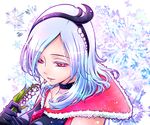  albino black_choker black_gloves choker colored_eyelashes eas flower fresh_precure! gloves hairband higashi_setsuna hyuuga_(gekkazake) lily_of_the_valley popped_collar precure red_eyes short_hair silver_hair smile solo upper_body 