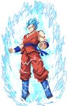  aura blue_eyes blue_footwear blue_hair boots clenched_hands dougi dragon_ball dragon_ball_super floating frown full_body kyougoku_touya male_focus muscle serious solo son_gohan super_saiyan super_saiyan_blue wristband 