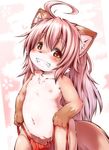  1girl ahoge animal_ears blush decensored flat_chest furry grin long_hair looking_at_viewer nipples nude original photoshop pink_hair pussy rai-rai smile solo tail uncensored 