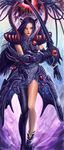  armor black_hair breasts gloves headgear highres long_hair rose_(dragoon) solo solusemsu sword the_legend_of_dragoon weapon wings 