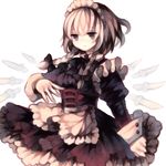  apron bad_id bad_pixiv_id bow braid corset dagger dress expressionless frills hair_bow highres izayoi_sakuya long_sleeves maid_headdress marker_(medium) puffy_sleeves short_hair silver_hair simple_background solo touhou traditional_media twin_braids upper_body waist_apron weapon white_background wiriam07 