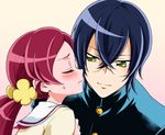  1girl black_hair closed_eyes coupe frown glasses grandfather_and_granddaughter green_eyes hanasaki_sora hanasaki_tsubomi heartcatch_precure! kiku009 long_hair lowres myoudou_gakuen_middle_school_uniform precure red_hair smile time_paradox upper_body 