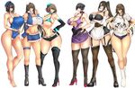  alternate_breast_size alternate_costume apron arched_back arm_behind_back armpits ashigara_(kantai_collection) ass_visible_through_thighs bare_legs bare_shoulders barefoot belt beret bikini_top black_eyes black_gloves black_hair black_legwear black_panties blue_buruma blue_eyes boots breasts brown_eyes brown_hair brown_legwear buruma choker choukai_(kantai_collection) collarbone competition_swimsuit covered_navel covered_nipples cross-laced_footwear detached_sleeves dress elbow_gloves enmaided frills full_body garter_belt garter_straps garters glasses gloves gym_uniform hair_bun hair_ornament hairband hairclip hands_on_hips hat high_heel_boots high_heels highleg highleg_panties highres kantai_collection knee_boots lace-up_boots large_breasts long_hair looking_at_viewer maid maid_apron maya_(kantai_collection) midriff multiple_girls myoukou_(kantai_collection) nachi_(kantai_collection) name_tag navel number one-piece_swimsuit panties ponytail purple_dress red_eyes remodel_(kantai_collection) rimless_eyewear shoes short_hair short_shorts short_sleeves shorts side_ponytail simple_background skirt sleeveless smile socks standing stomach string_bikini swimsuit takao_(kantai_collection) thigh_boots thigh_gap thigh_strap thighhighs umino_mokuzu_(a4_size) underwear wavy_hair white_background white_gloves white_legwear 