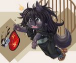  animal_ears bad_id bad_pixiv_id furry japanese_clothes kimono long_hair no_humans open_mouth rai-rai snout solo tail tears tripping 