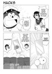  &gt;_o 1girl :o ;d ^_^ cheating_(competitive) closed_eyes comic commentary crossover doraemon doraemon_(character) drum_(container) english english_commentary glasses greyscale hairband hat highres kantai_collection mirror monochrome non-human_admiral_(kantai_collection) o_o one_eye_closed ooyodo_(kantai_collection) open_mouth peaked_cap revision school_uniform serafuku smile steel_ingot sweatdrop v-shaped_eyebrows wangphing 