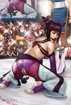  2girls ass ball_gag capcom chun-li crotch_cutout crowd defeated dieleth femdom gag gagged han_juri humiliation leash multiple_girls pussy stadium street_fighter street_fighter_iv yuri 