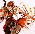  armor fire granblue_fantasy male_focus pauldrons percival_(granblue_fantasy) red_eyes red_hair simple_background so-bin solo sword weapon white_background 