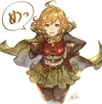  artist_request blonde_hair brown_eyes cape earrings gloves granblue_fantasy jewelry scolding skirt solo speech_bubble teena_(granblue_fantasy) translated 