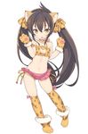  adapted_costume animal_ears animal_print bikini_skirt black_hair blade_(galaxist) blush bra cat_cutout cat_ears cat_lingerie choker cleavage_cutout flat_chest full_body fur_trim gloves hair_ribbon idolmaster idolmaster_cinderella_girls leopard_print long_hair looking_at_viewer matoba_risa meme_attire navel open_mouth orange_bra orange_legwear orange_panties panties paw_gloves paw_shoes paws pink_skirt print_bra print_legwear print_panties print_ribbon ribbon shoes side-tie_panties simple_background skirt solo strap_slip thighhighs twintails underwear very_long_hair white_background yellow_eyes 