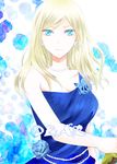  awashima_seri blonde_hair blue_eyes cover cover_page dress earrings flower hair_down jewelry k_(anime) long_hair looking_at_viewer necklace smile solo tonchiki upper_body 