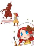  bandana blazblue blue_eyes blush chisel chocolate gloves haiero hakumen kiseru pipe red_hair tsubaki_yayoi 