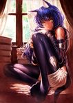  animal_ears black_hair blake_belladonna book bow cat_ears claws hair_bow lain long_hair pantyhose rwby solo window yellow_eyes 