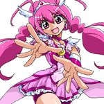  :d antenna_hair bike_shorts bow choker cowboy_shot cure_happy head_wings hoshizora_miyuki long_hair looking_at_viewer lowres magical_girl oekaki open_mouth outstretched_hand pink pink_bow pink_choker pink_eyes pink_hair pink_shorts pink_skirt precure shorts shorts_under_skirt skirt smile smile_precure! solo tiara twintails uraki white_background wrist_cuffs 