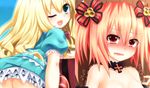  alyn_(fairy_fencer_f) bare_shoulders blonde_hair blush fairy_fencer_f frills green_eyes mizunashi_(second_run) multiple_girls one_eye_closed open_mouth red_eyes red_hair ribbon rolo_(fairy_fencer_f) tears twintails 