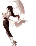  ask_(askzy) black_eyes black_hair black_pants boots breasts high_heel_boots high_heels jacket long_hair long_sleeves neo_(rwby) pants parasol parted_lips rwby simple_background sketch small_breasts solo transparent umbrella white_background white_footwear wind 