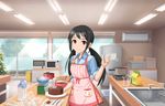  air_conditioner apron artist_request baking blue_shirt bowl brown_eyes butter_knife cake chocolate_cake collared_shirt egg food idolmaster idolmaster_cinderella_girls idolmaster_cinderella_girls_starlight_stage lamp long_hair long_sleeves looking_at_viewer microwave milk milk_carton nakano_yuka official_art plate recipe_(object) refrigerator shirt sink sleeves_rolled_up smile solo twintails valentine weighing_scale window 
