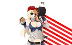  animal bird blonde_hair breasts cleavage food iowa_(kancolle) kantai_collection photoshop sate sunglasses white 