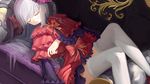  bow couch gray_hair headband k_(anime) kushina_anna lolita_fashion long_hair shana_kururi sleeping thighhighs 