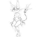  2018 :3 anthro anthrofied breasts claws digimon digimon_(species) digimorph featureless_crotch feline female gatomon guoh looking_aside mammal monochrome nipples nude simple_background sitting sketch smile solo tail_ring whiskers white_background 