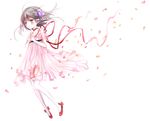  blush brown_hair choker dress necklace petals pink_eyes reala tagme_(artist) tales_of_destiny_2 thighhighs white 