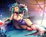  breasts cleavage cropped emilia_leblanc league_of_legends leotard long_hair nal_(nal&#039;s_pudding) staff tattoo thighhighs 