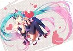  animal animal_ears aqua_eyes aqua_hair boots cat hakusai hatsune_miku headphones heart long_hair skirt thighhighs tie twintails vocaloid 