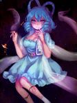  blue_eyes blue_hair dress kaku_seiga ofuda shan smile solo touhou 