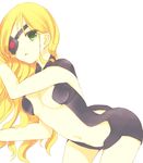  :&lt; ass bent_over blonde_hair bodysuit breasts cleavage eyepatch green_eyes leaning_forward long_hair medium_breasts navel othinus simple_background solo to_aru_majutsu_no_index to_aru_majutsu_no_index:_new_testament yuo_(yuogoro) 